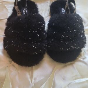 UGG Black Fuzzy Slippers